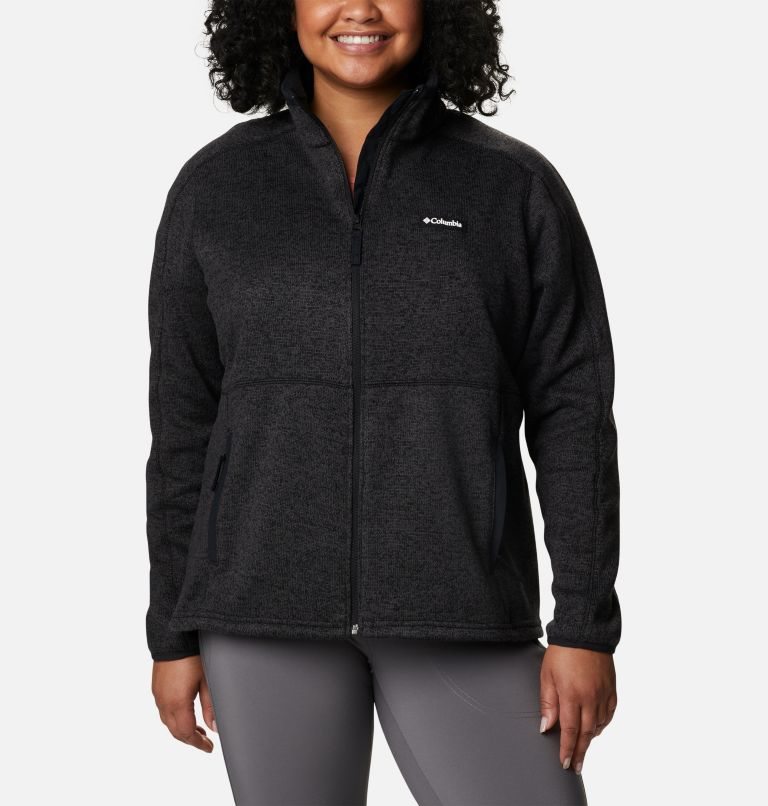 Women\'s Columbia Sweater Weather Full Zip Fleece Jackets Black | Plus Size CA-G5L18